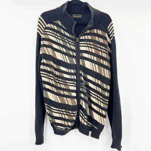 Wrangler Black Zip Up Knit Sweater Long Sleeve Striped Print Men's Size L